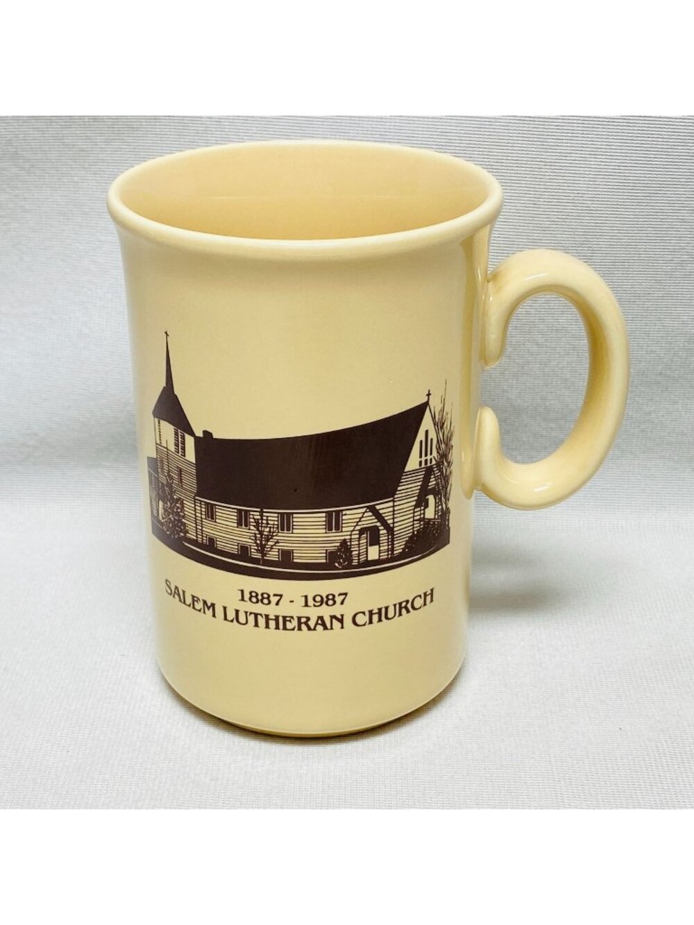 Salem Lutheran Church Cream Ceramic Mug 1887-1987 Beige 12 Oz Made In England